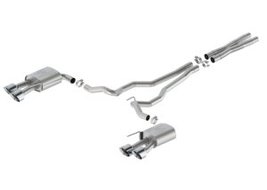 Ford Mustang Performance Exhaust - Ford Racing - Cat-Back, Sport, Non-Active, Chrome Tip, Dark Horse Quad Tip Valance, 5 in. Chrome Plated Stainless Steel Tips - 2024+
